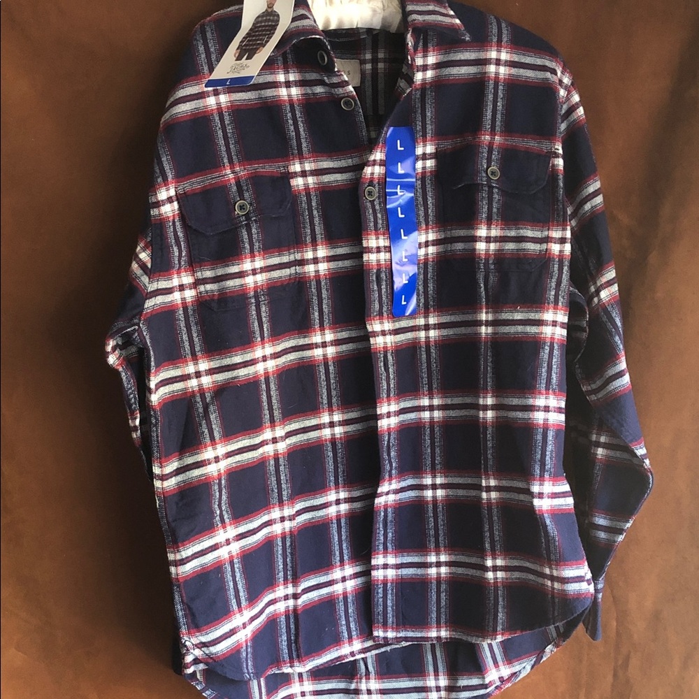 Men's Navy Plaid Button-Down Shirt with Red and White Checks